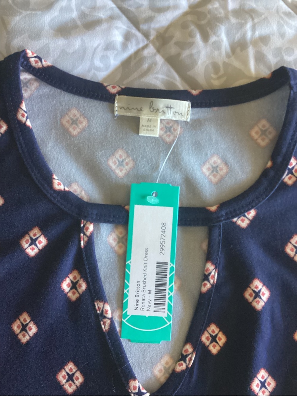 nine britton Navy Dress with Pink Border Print - Picture 3 of 5